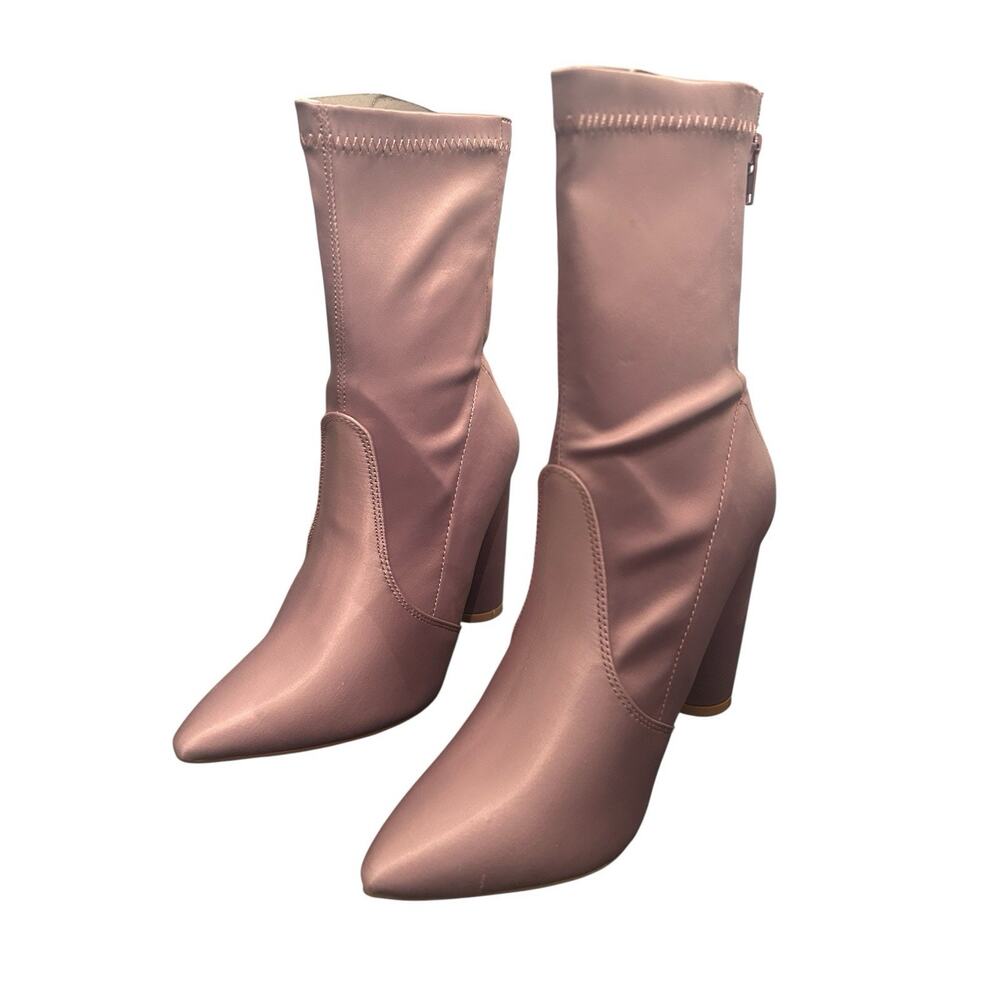 Liliana Women's Mauve Pointed Toe Back Zip Boots Heels Size 10